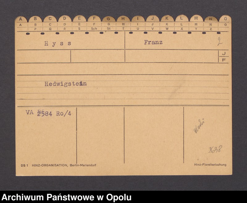 Obraz 4 z jednostki "[Hyss Franz, ur. 27.09.1881 r., zam. Hedwigstein]"