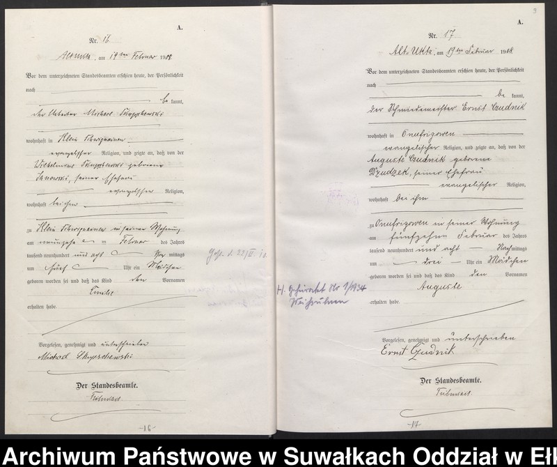 image.from.unit.number "[Geburts-Haupt-Register des Königlichen Preussischen Standes-Amtes Ukta Kreis Sensburg]"