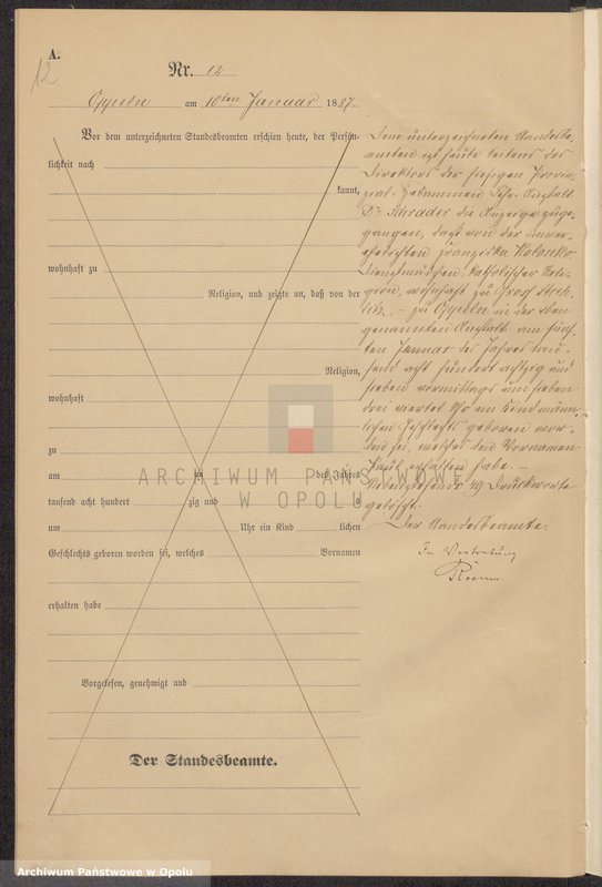 Obraz 16 z jednostki "Urząd Stanu Cywilnego w Opolu 1887 Rejestr Urodzeń Księga Miejscowa Nr 1 do 331"