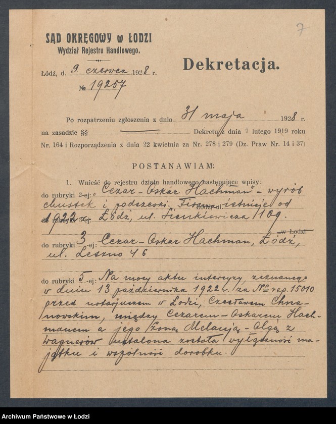 Obraz 9 z jednostki "Cezar Oskar Hachman – wyrób chustek i podszewki"