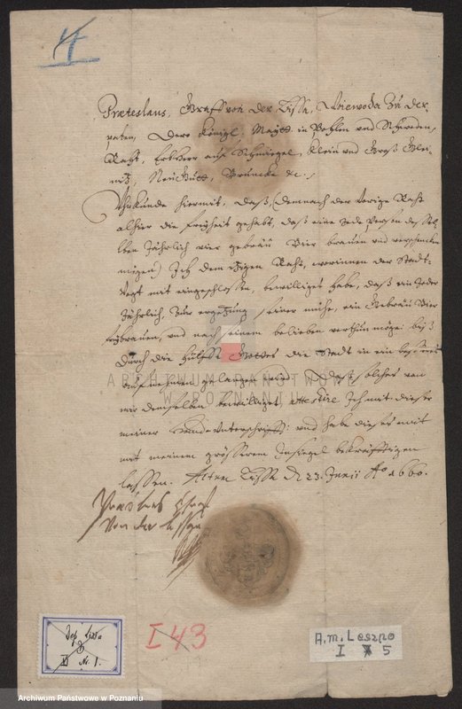 Obraz 2 z jednostki "Przecław /Praeteslaus/, hrabia na Lesznie, wojewoda dorpacki ... dziedzic Śmigla, ... oznajmia, że zezwala rajcom i wójtowi warzyć 1 war"