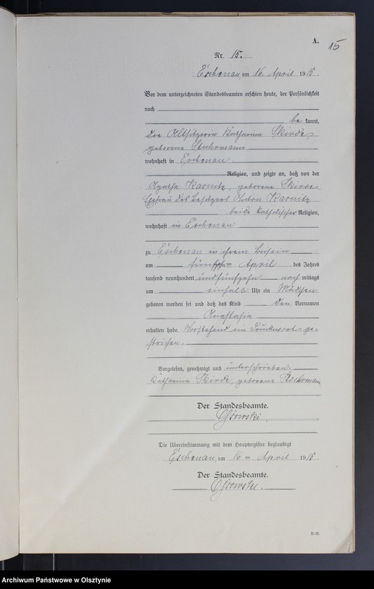 Obraz 17 z jednostki "Geburts-Neben-Register Nr 1 - 26"