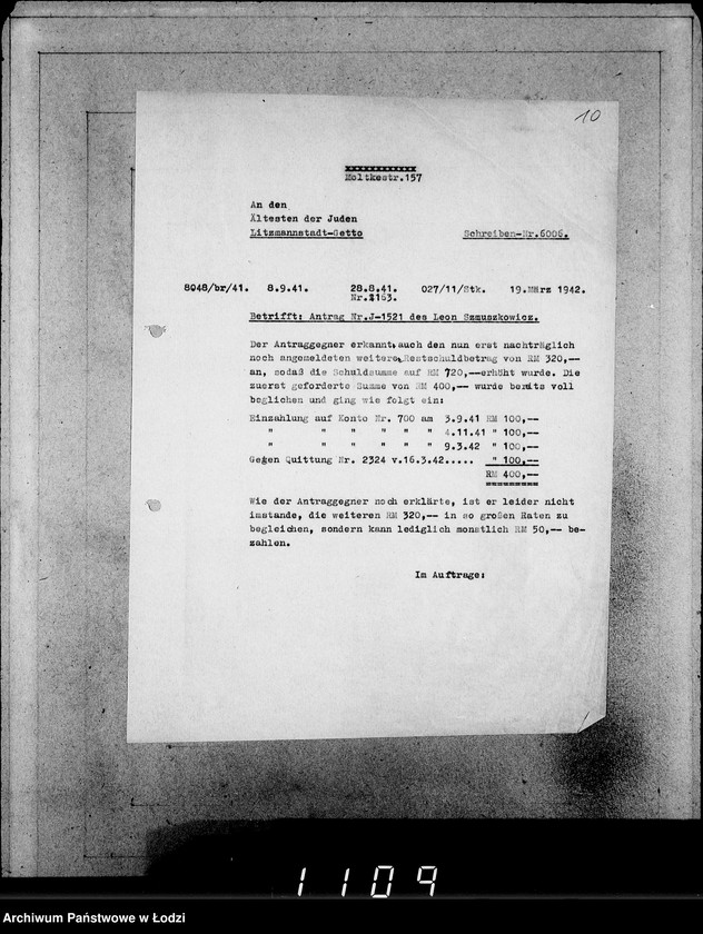 Obraz 14 z jednostki "J.1521-1540 [Wnioski Żydów z Getta o zwrot należności za towar wzięty na kredyt]"