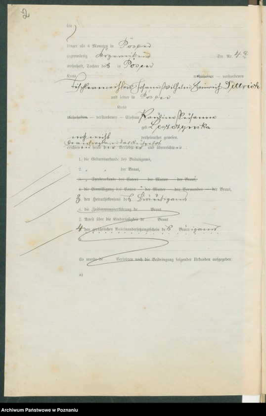 Obraz 4 z jednostki "[Dokumenty dostarczone przez narzeczonych do zawarcia związku małżeńskiego za 1901 rok. Tom XIX]"