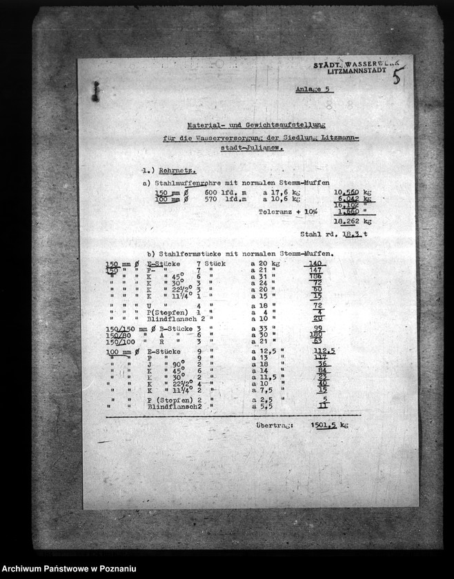 Obraz 11 z jednostki "Der Oberbürgermeister von Litzmannstadt. Finanzierungsbeihilfe "Am Wiesenhang". Wasserversorgung"