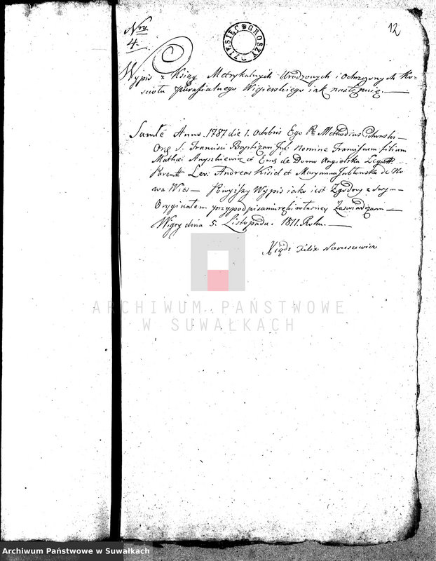 image.from.unit.number "Dowody Małżeństwa Gminy Wigierskiey od dnia 1 Maja 1811 Roku do ostatniego dnia kwietnia 1812 Roku."