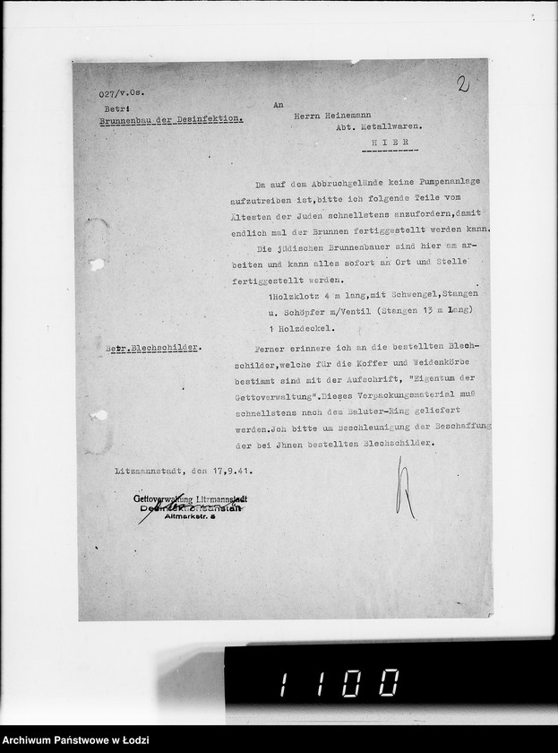 Obraz 6 z jednostki "Verschiedene. [Korespondencja w sprawie zaopatrzenia w artykuły techniczne]"