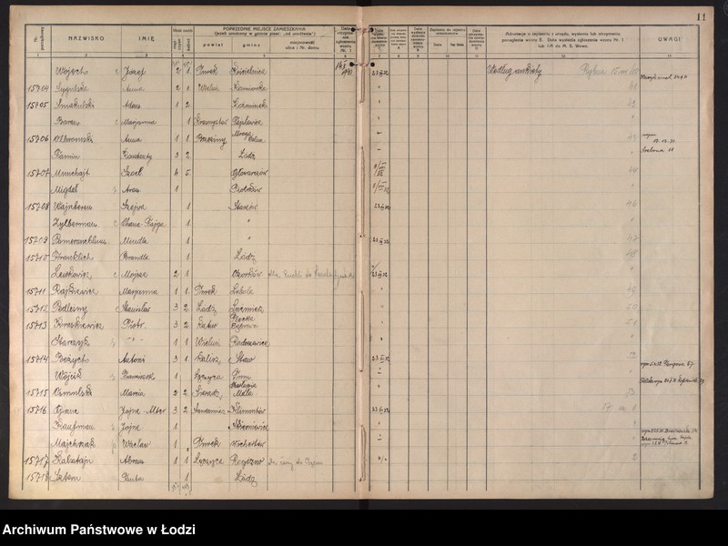 Obraz 15 z jednostki "Księga kontroli ruchu ludności (rejestr osób przybywających do gminy) Łódź, komisariat III, ks. VIII, nr 15533-17398"