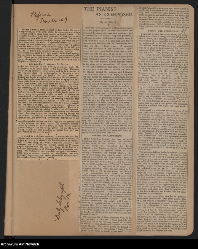 image.from.unit.number "Angleterre 1909. Wycinki prasowe dotyczące koncertów w Anglii i Szkocji"