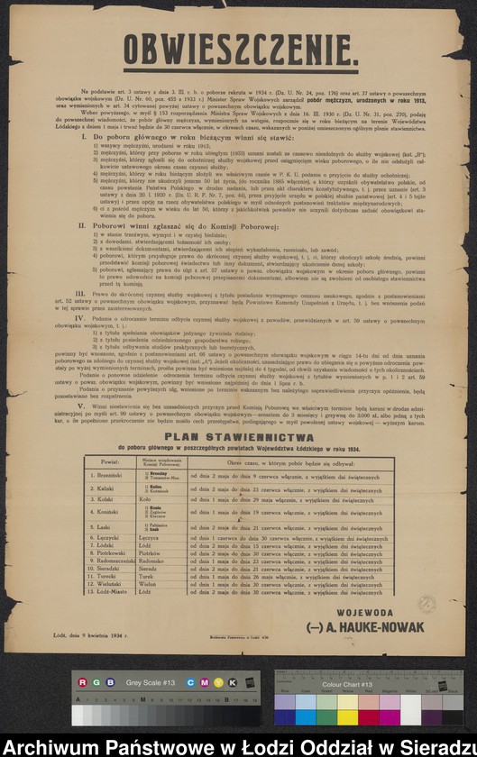 Obraz 9 z kolekcji "Obwieszczenia w sprawie poboru do Wojska Polskiego111"