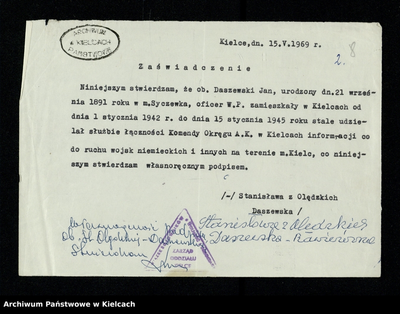 Obraz 19 z jednostki "Dokumenty Jana daszewskiego złożone w ZBOWiD w Kielcach"