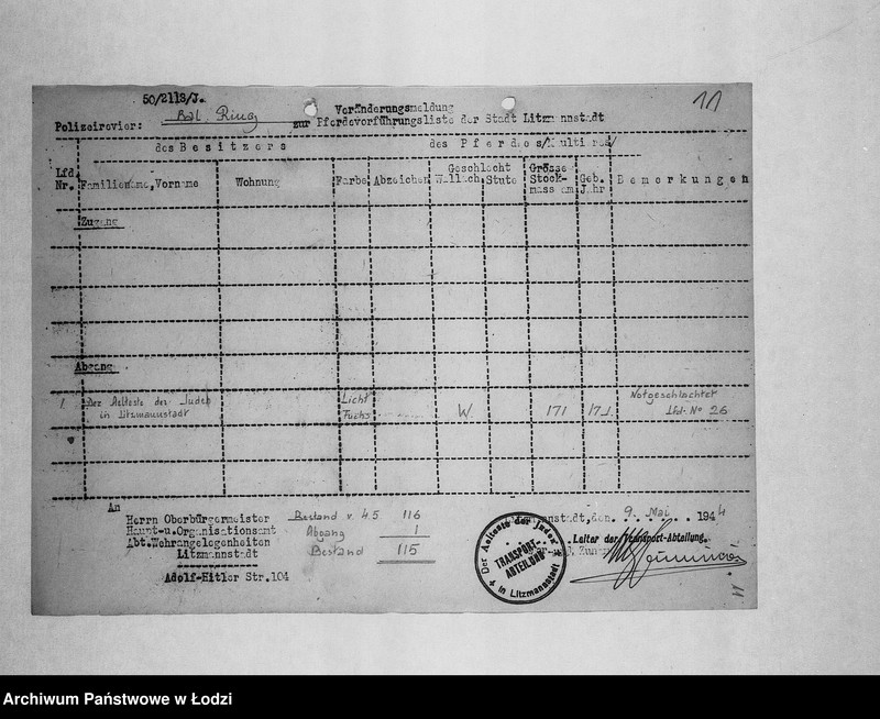 Obraz 14 z jednostki "Veränderungs-Meldungen [Korespondencja PSŻ z GV w sprawie pogłowia końskiego]"