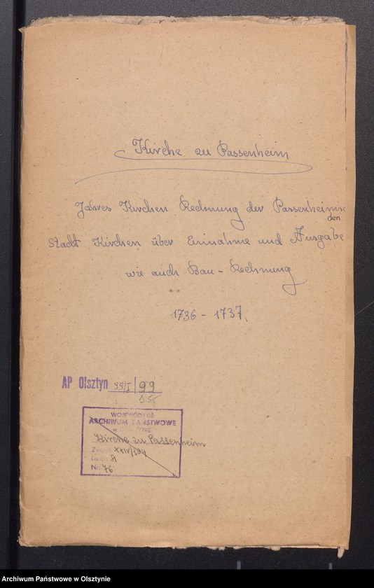 image.from.unit.number "Jahres Kirchen Rechnung der Passenheimschen Stadt Kirchen aller Einnahme und Ausgabe wie auch Bau-Rechnung"
