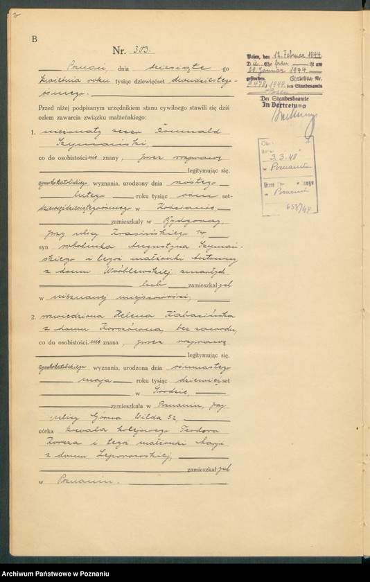 Obraz 12 z jednostki "Księga miejscowa małżeństw tom II [Rejestr główny małżeństw]"