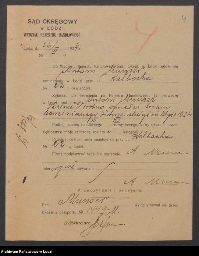 Obraz 6 z jednostki "Antoni Munser- sprzedaż towarów bawełnianych"