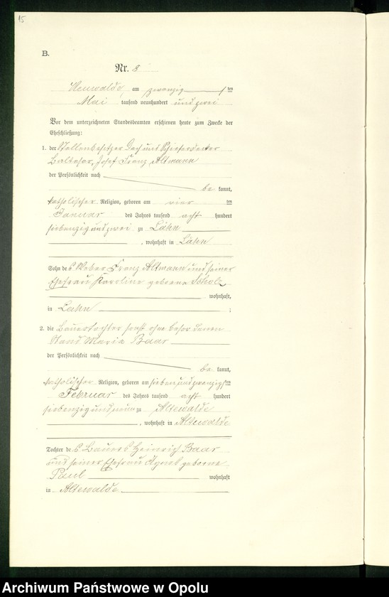 Obraz 19 z jednostki "Heiraths-Neben-Register des Standesamts Altewalde pro 1902"
