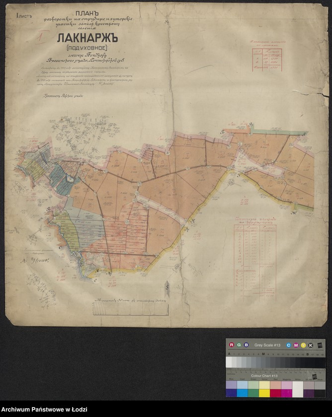Obraz 1 z jednostki "Plan´ razvěrstki na otrubnyě i chutorskie učastki zemel´ krest´jan selenija Laknarž (poduchovne) ..."