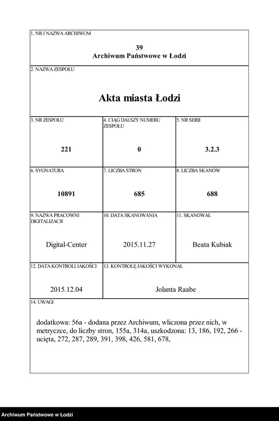 Obraz 1 z jednostki "Dowody metrykalne stałych mieszkańców m. Łodzi nr domu 1344-1347"