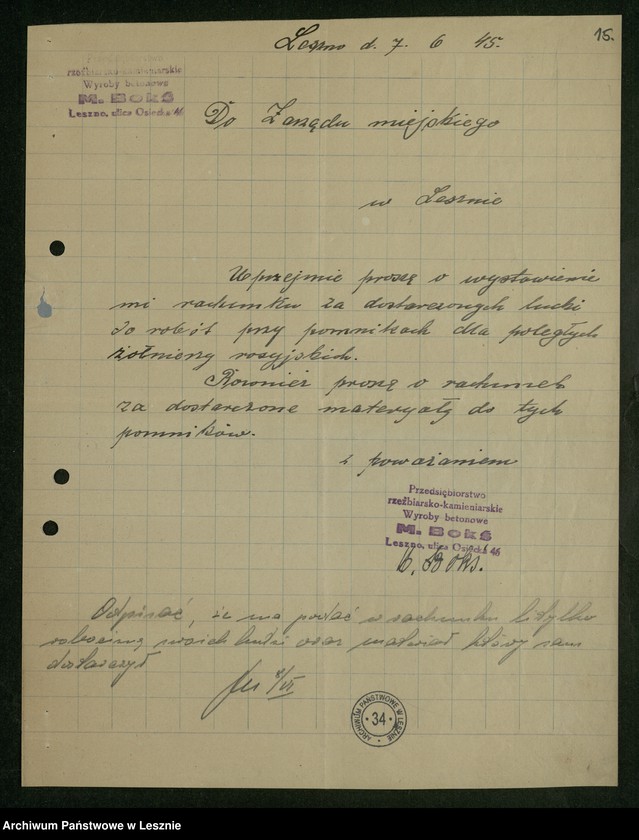 Obraz 13 z jednostki "[Sprawy budowy pomnika upamiętniającego poległych żołnierzy radzieckich i polskich, ufundowanie pamiątkowej tablicy w miejscu rozstrzelania 21 Polaków 21 X 1939 r., sprawy dbania o cmentarze i mogiły żołnierzy]"