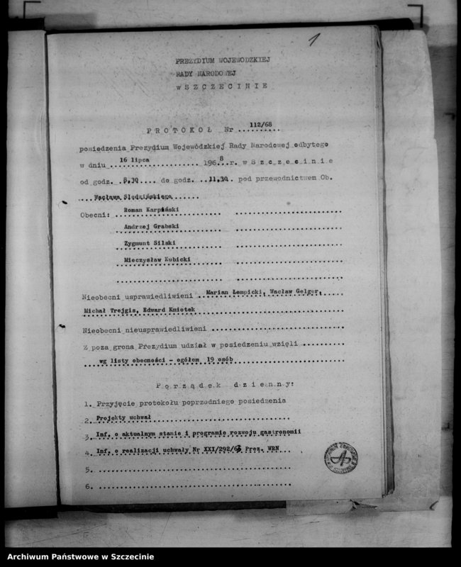 image.from.unit.number "Protokół posiedzenia Prezydium Wojewódzkiej Rady Narodowej  nr 112, miesiąc lipiec"