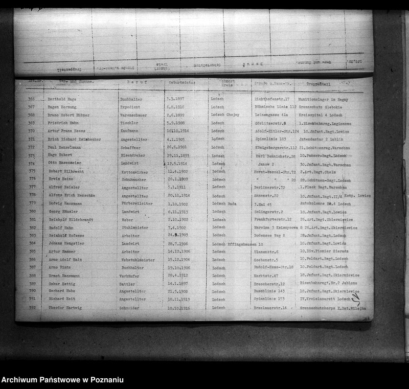 Obraz 19 z jednostki "Liste aller Volksdeutschen, die während des deutsch - polnischen Krieges zum polnischen Heeresdienst eingezogen waren (Łódź)"