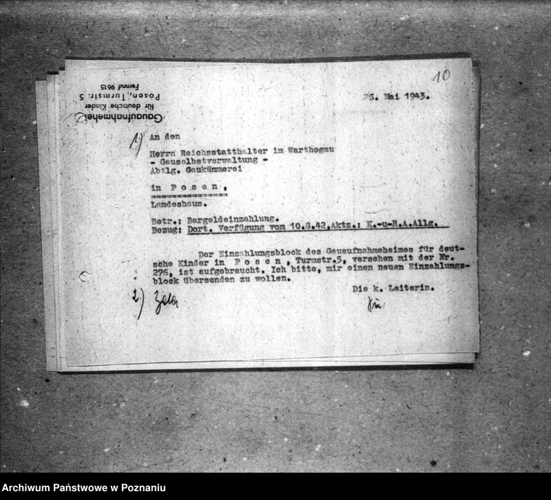 Obraz 14 z jednostki "Schriftwechsel mit der Gauselbsverwaltung vom 1 IV 1943 bis 31 III 1944. [Korespondencja w sprawach finansowych]."