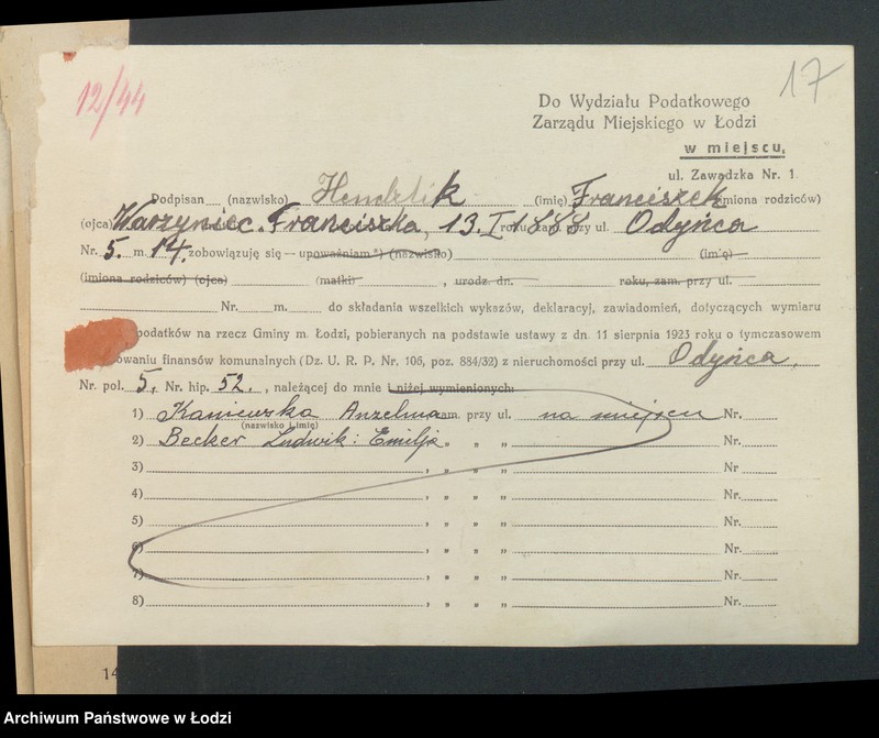 image.from.unit.number "Księga inwentarzowa nieruchomości m. Łodzi ul. Odyńca"