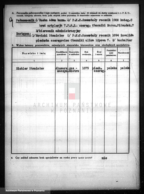 Obraz 13 z jednostki "Kwestionariusz Gazowni Miejskiej w Obornikach"