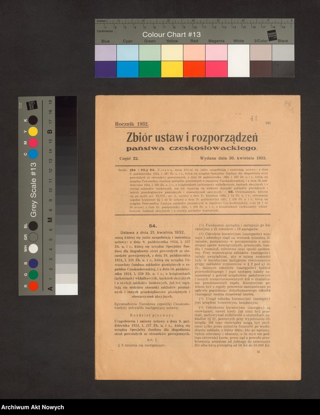 image.from.unit "Czechosłowacja: Stosunki polityczne z Polską: Rokowania w sprawie uregulowania* zagadnień związanych z zajęciem Śląska Zaolziańskiego (notatki, zestawienia, korespon­dencja, wydawnictwa urzędowe: Zbiór ustaw i rozporządzeń państwa czesko- słowackiego z 30 IV 1932 r. , Dz U RP z 12 X 1938 r. , Sammlung der Gesetze und Verordnungen des čechoslovakischen Staates z 30 IX 1938 r. , wycinki prasowe)"