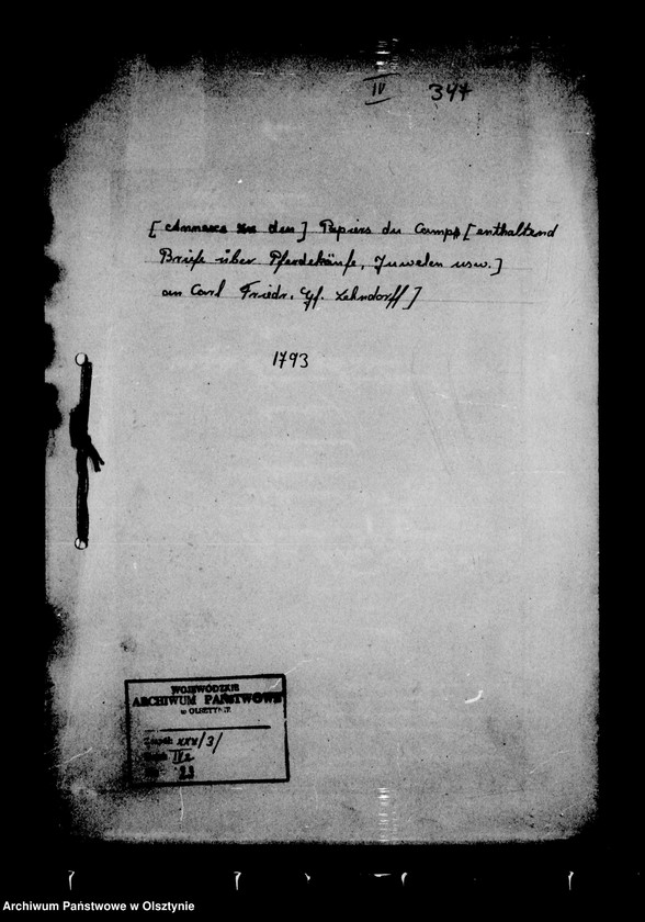 image.from.unit.number "Annexe zu den /Papiers du Camp/ enthaltend Briefe über Pferdekäufe, Juvelen usw. an Carl Fr. Gf. Lehndorff."