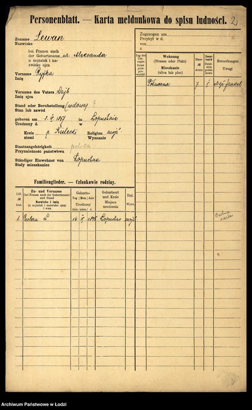 Obraz 4 z jednostki "[Spis ludności Łodzi] Lewan - Lewandowski"