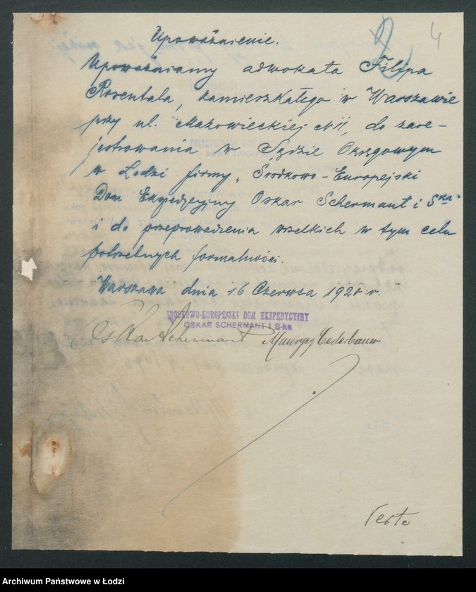 Obraz 6 z jednostki "„Środkowo-Eurpoejski Dom Ekspedycyjny Oskar Schermant i spółka”"