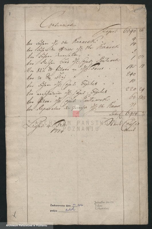 Obraz 6 z jednostki "Berechnung der von dem Obersten Konarski und seinen Offizieren Pawłowski; Zeydlic und Forseyt verursachen Kosten; język niemiecki, polski"