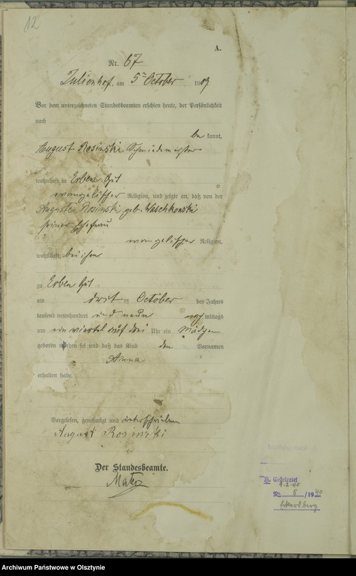 image.from.unit.number "Geburts-Register Nr 76-121 [1909], Nr 1-110 [1910]"