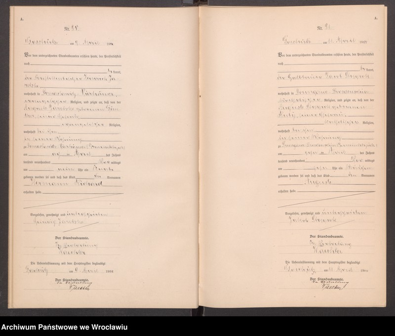 image.from.unit.number "księga urodzeń Urzędu Stanu Cywilnego w Goszczu (Goschütz) 1900"