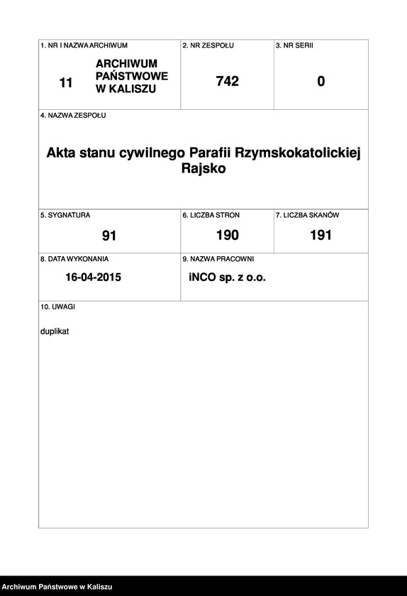 Obraz 1 z jednostki "Księga akt urodzeń, małżeństw, zgonów (duplikat)"
