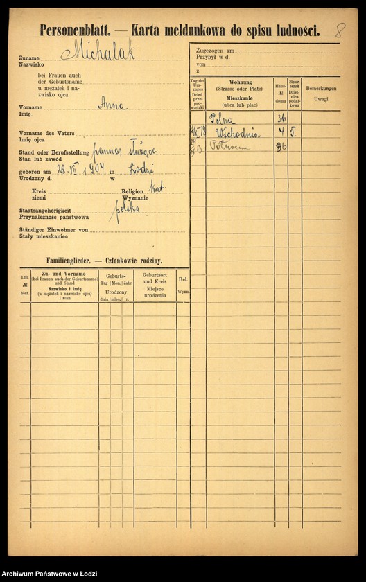 Obraz 10 z jednostki "[Spis ludności Łodzi] Michalak"