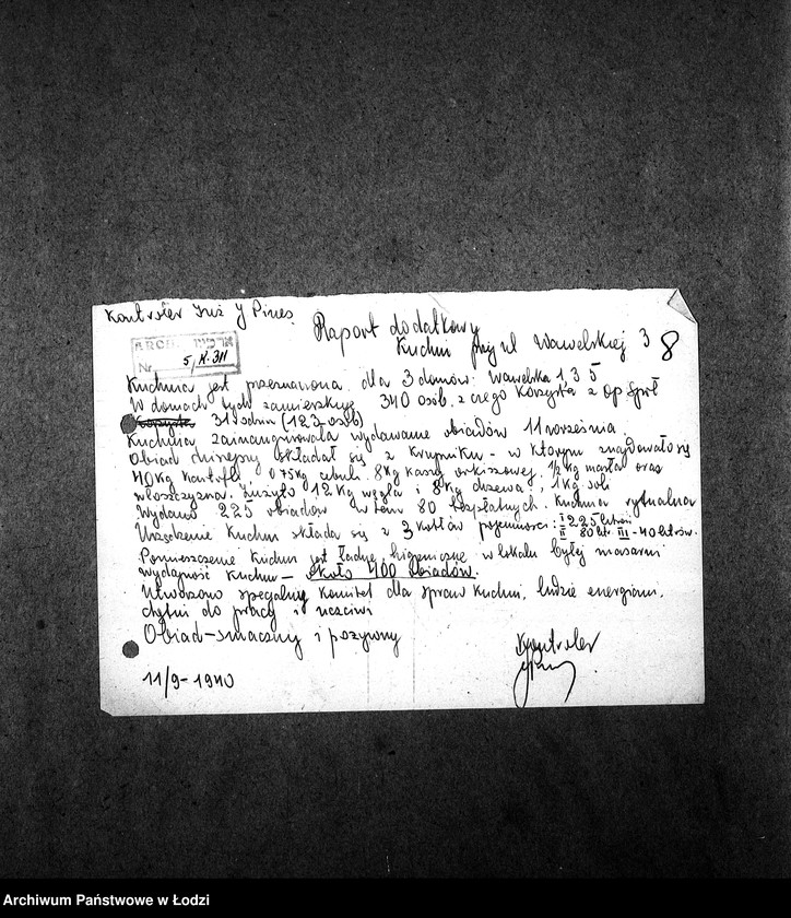 Obraz 11 z jednostki "[Kuchnia nr 311, ul. Wawelska 3/5. Kuchnia nr 127, ul. Wawelska 7. Działalność kuchni, personel, konsumenci, kontrole]"