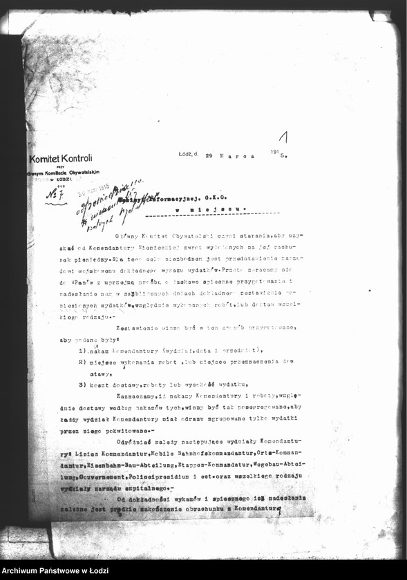 Obraz 4 z jednostki "Główny Komitet Obywatelski [Korespondencja z władzami niemieckimi dot. uregulowania należności za rekwizycje na rzecz wojska]"