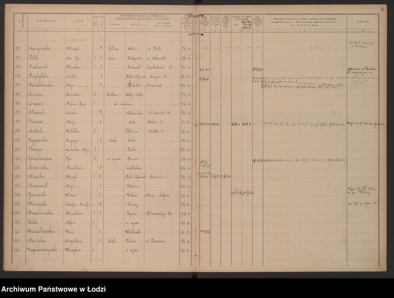 Obraz 11 z jednostki "Księga kontroli ruchu ludności (rejestr osób przybywających do gminy) Łódź, zameldowania pozaankietowe, komisariat XII, nr 1-769"