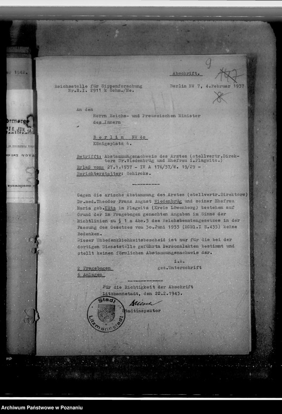 Obraz 13 z jednostki "Berufung zu Beigeordneten der Stadt Litzmannstadt (Łódź)"