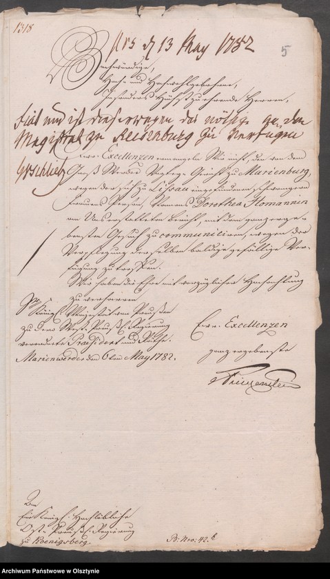 image.from.unit.number "In S. [Sachen] der zu Lißau sich jetz aufhaltenden Schwangern Dorothea Homannin wegen ihrer Verpflegung aus der Riesenburgschen Armen-Caße"