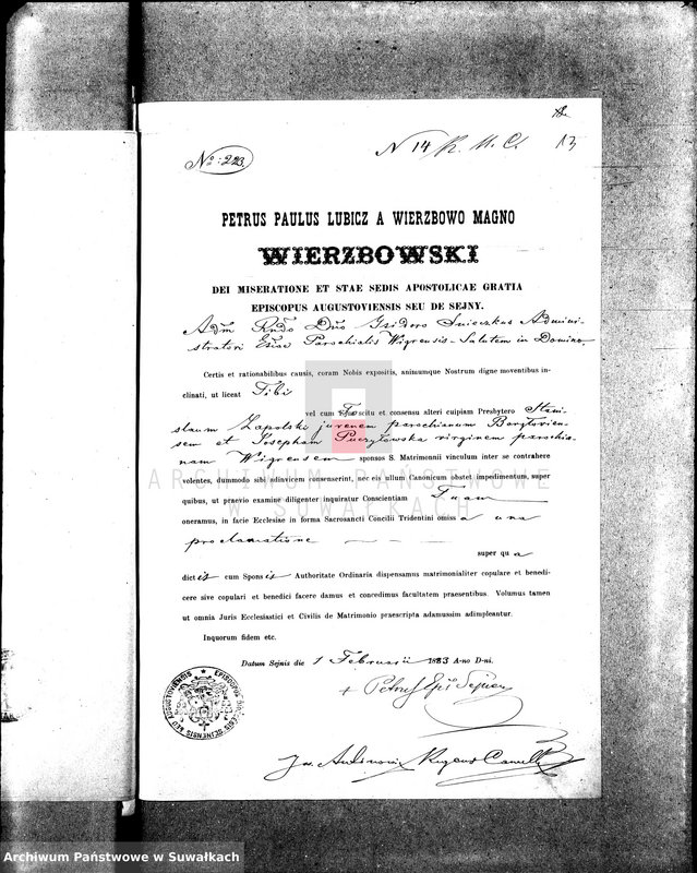 image.from.unit.number "Anneksa Prinadležaščie knigam brakosočetanija Vigerskago R.-K. Prichoda za 1883 g."