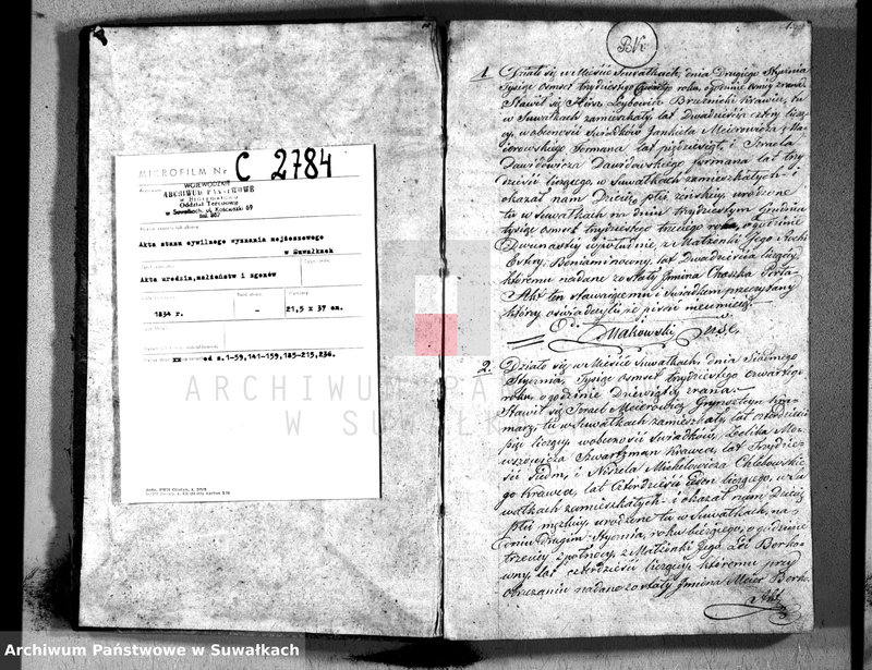 image.from.unit.number "Duplikat Akt Urzędnika Stanu Cwilnego Wyznania Moyżeszowego Okręgu Suwalskiego i Jeleniewskiego Urodzonych, Zaślubionych i Zmarłych z roku 1834"