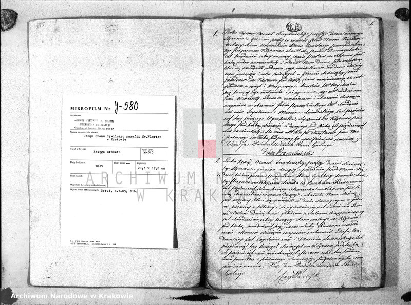 Obraz 3 z jednostki "Księga Aktow Urodzenia i Uznania parafii S Floryana na Rok 1835"