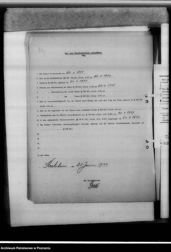 Obraz 19 z jednostki "Sammelakten zum Geburtenbuch [zgłoszenia urządzeń]"