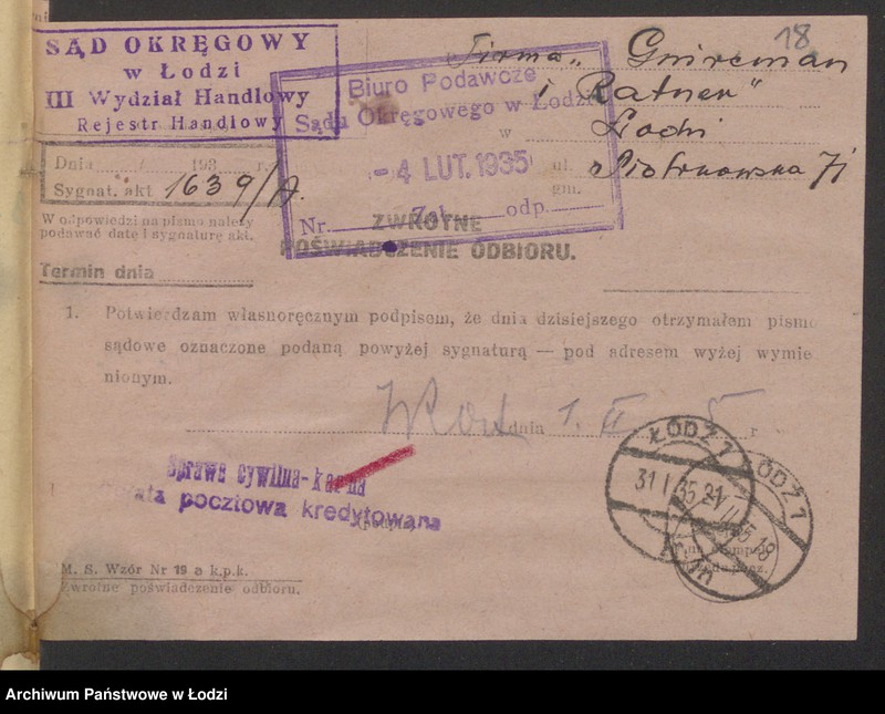 Obraz 20 z jednostki "Mozes Gwircman i Izaak Ratner- fabryka towarów wełnianych"