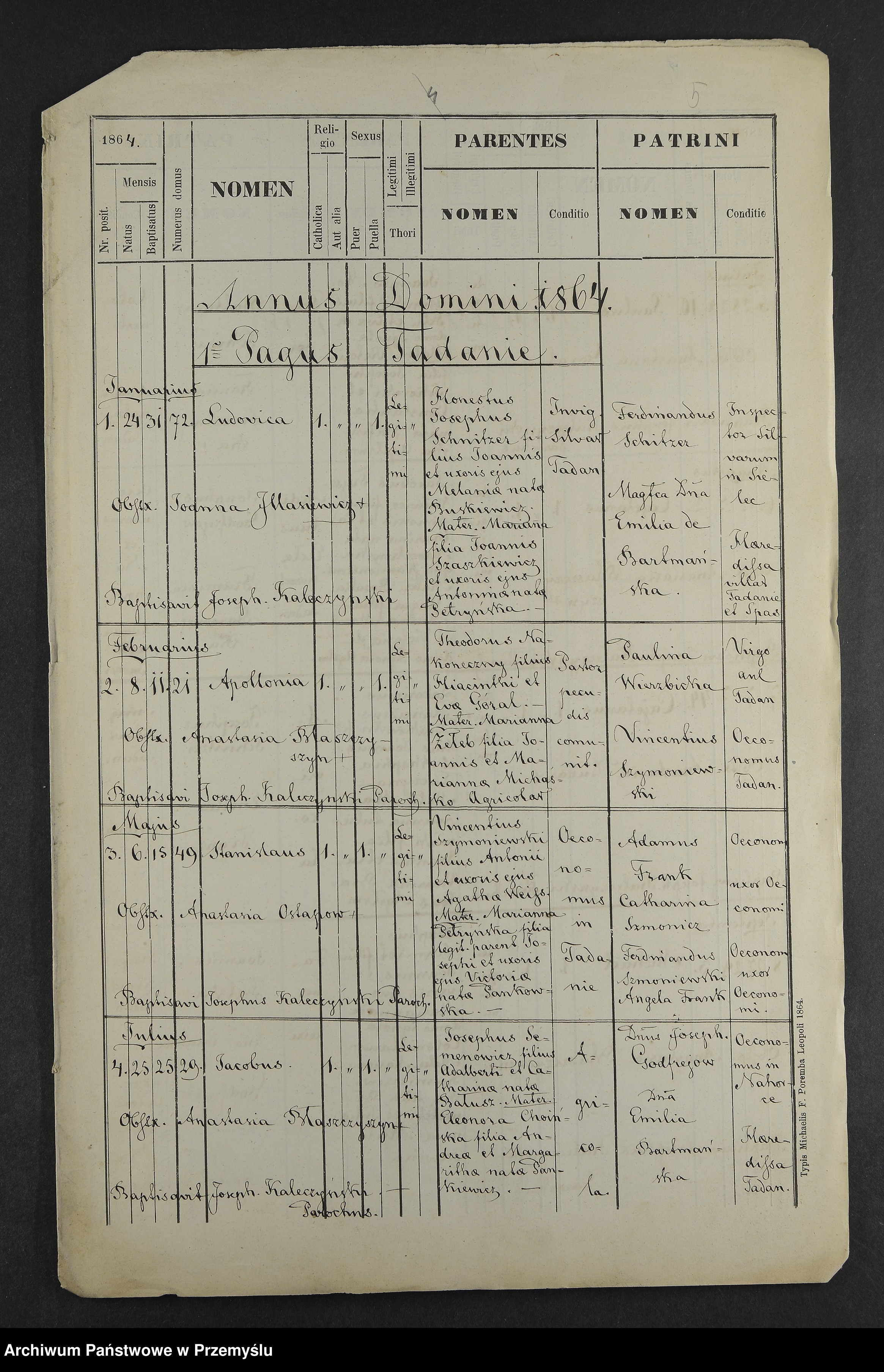Skan z jednostki: [Odpisy ksiąg urodzeń, małżeństw, zgonów parafii rzymskokatolickiej Tadanie z lat 1862, 1864]