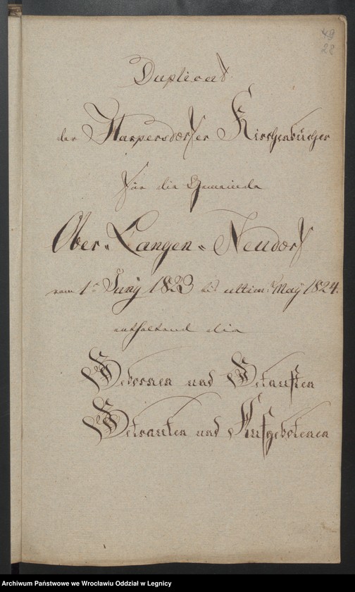 image.from.unit.number "Duplicat der Harpersdorfer Kirchenbücher von der Gemeinde Ober Harpersdorf Langen Neudorf"