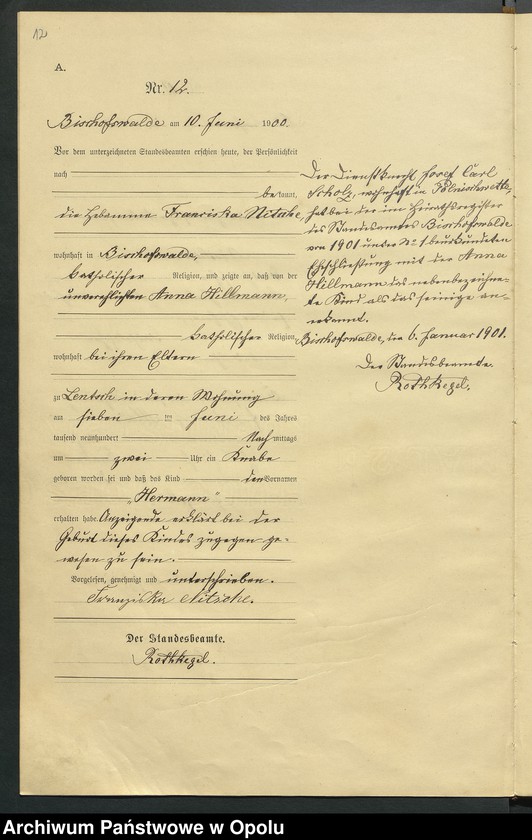 Obraz 16 z jednostki "Geburts-Haupt-Register des Standsamts Bischofswalde pro 1900"